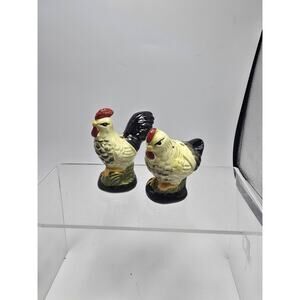 Vintage Chicken & Rooster Salt Pepper Shaker Hand Painted Ceramic